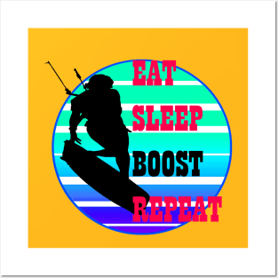 Eat Sleep Boost Repeat Female Kitesufer Retro Sunset Posters and Art